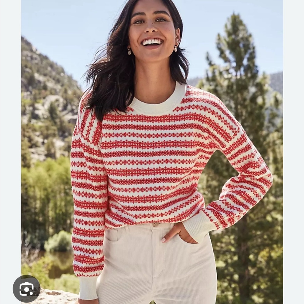 Loft Large Striped Red and White Women's Sweater